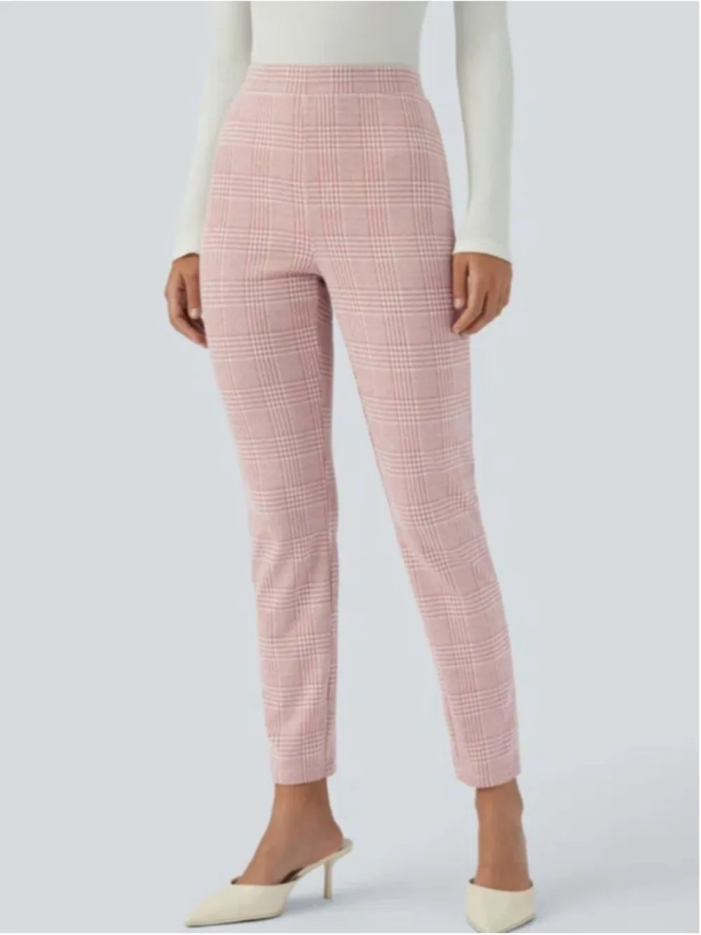 Halara Flex™️ High-waisted Pocket Houndstooth Plaid Skinny Work Pants M Pink - Picture 1 of 12